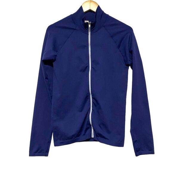 Fabletics Size Large Luciana Seamless Longsleeve Zip Up Mock Neck Navy Blue - Picture 3 of 12